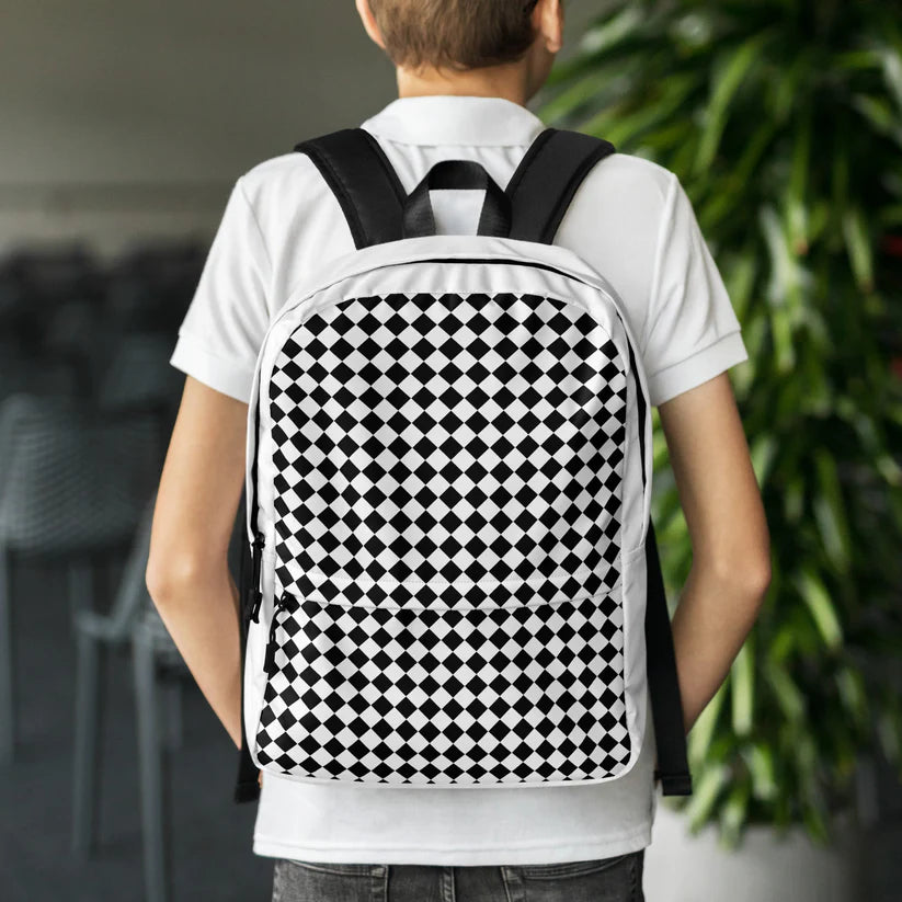 The Checkered Black White Backpack Laptop Bag 1