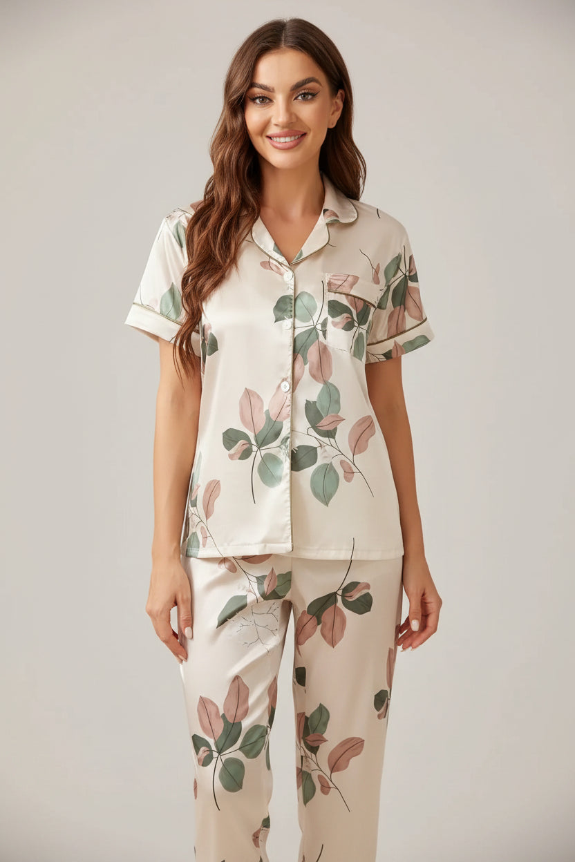 Floral Print Satin Cozy Pajama Set (1)