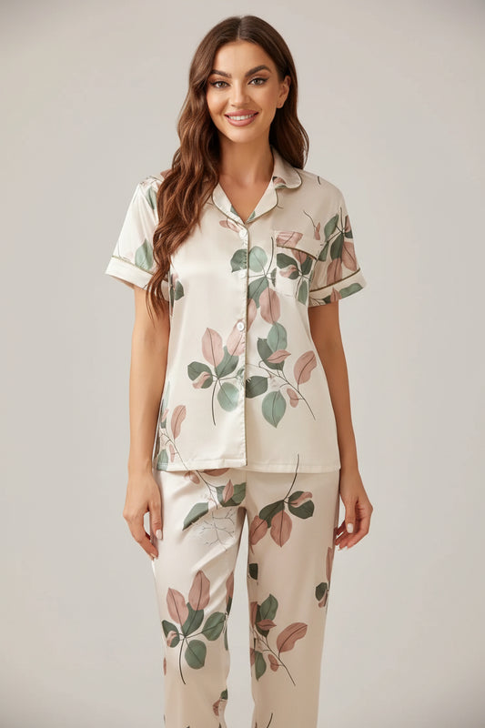 Floral Print Satin Cozy Pajama Set (1)