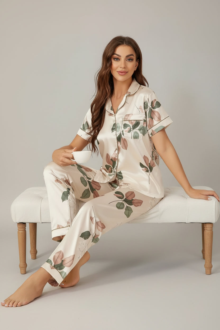 Floral Print Satin Cozy Pajama Set (2)