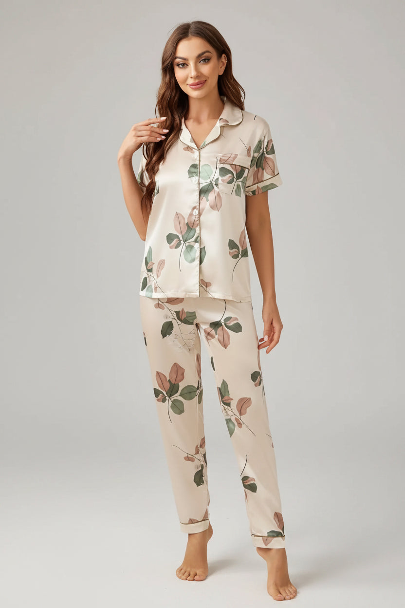 Floral Print Satin Cozy Pajama Set (3)