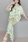 Elegant Floral Print Pajama Set Short Sleeve (5)
