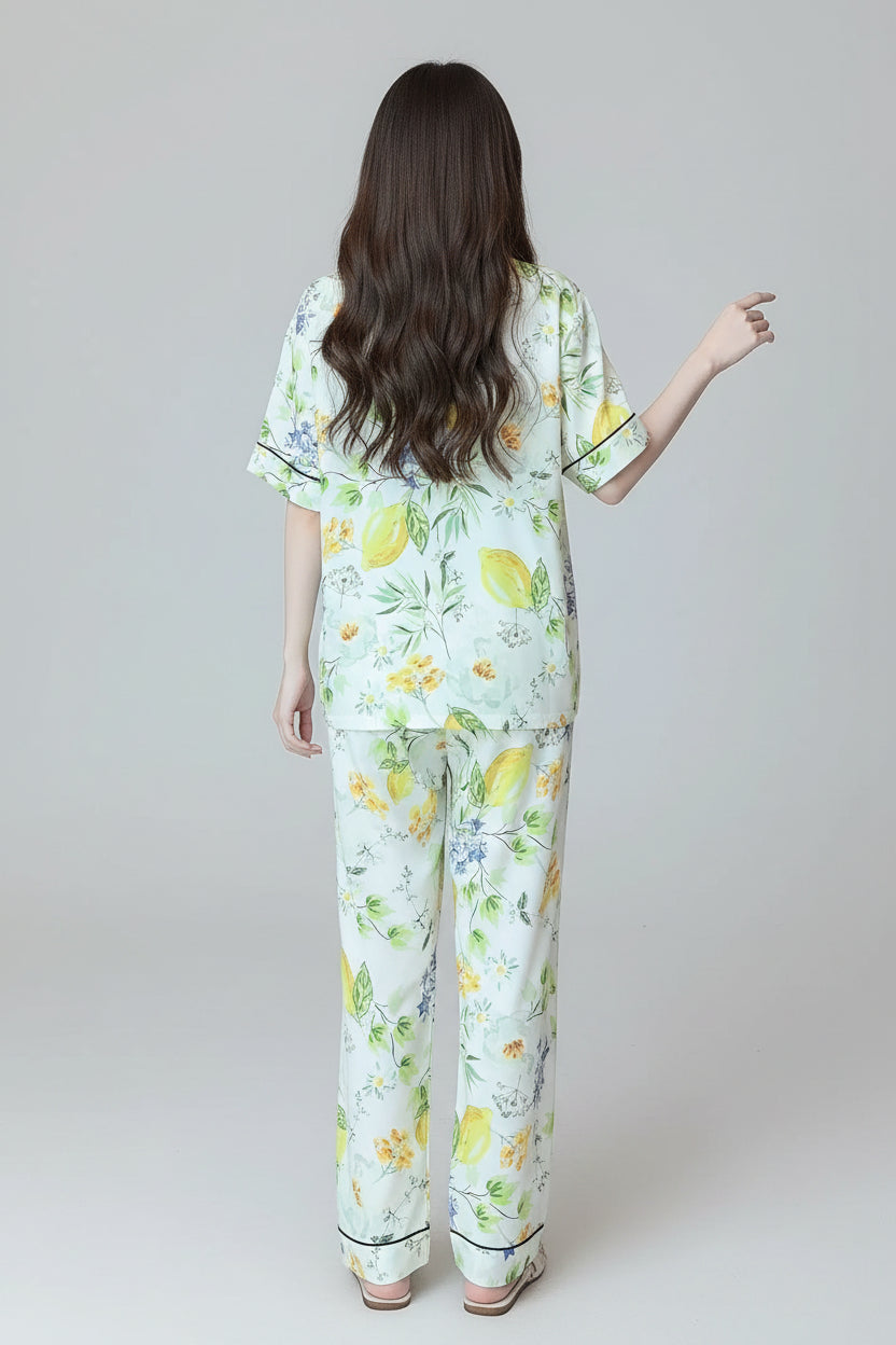 Elegant Floral Print Pajama Set Short Sleeve (2)