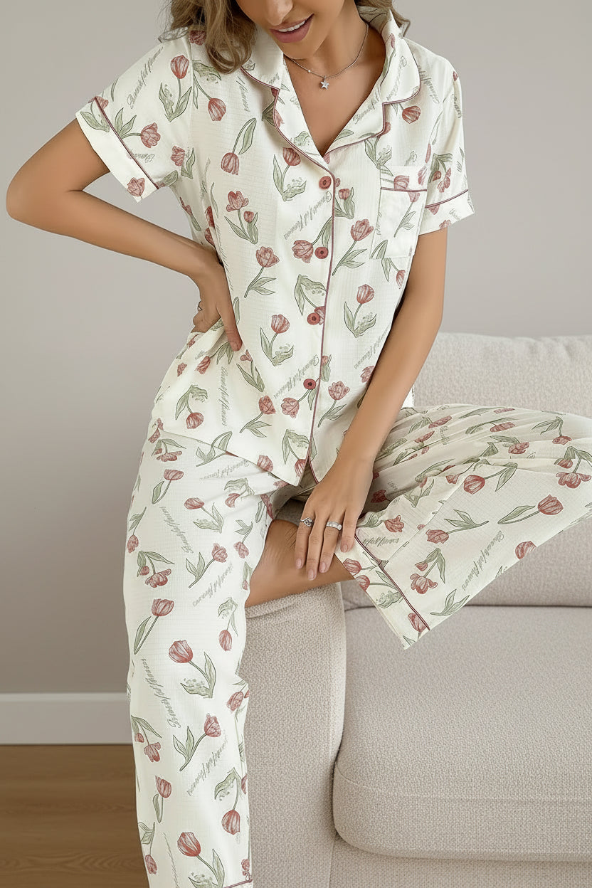 Comfortable Casual Wear Elegant Floral Print Pajama Set for Women (3)
