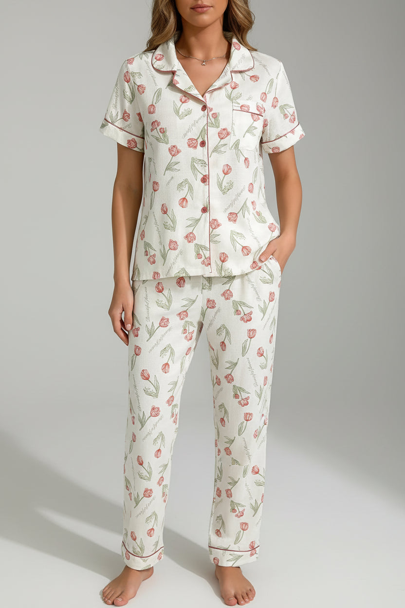 Comfortable Casual Wear Elegant Floral Print Pajama Set for Women (4)
