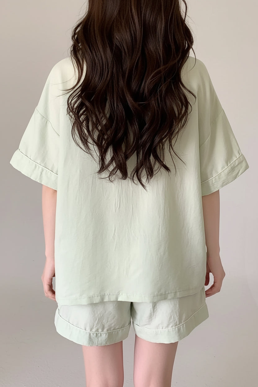 Green Loose Large Size Fashion Simple Collar Pajamas (4)