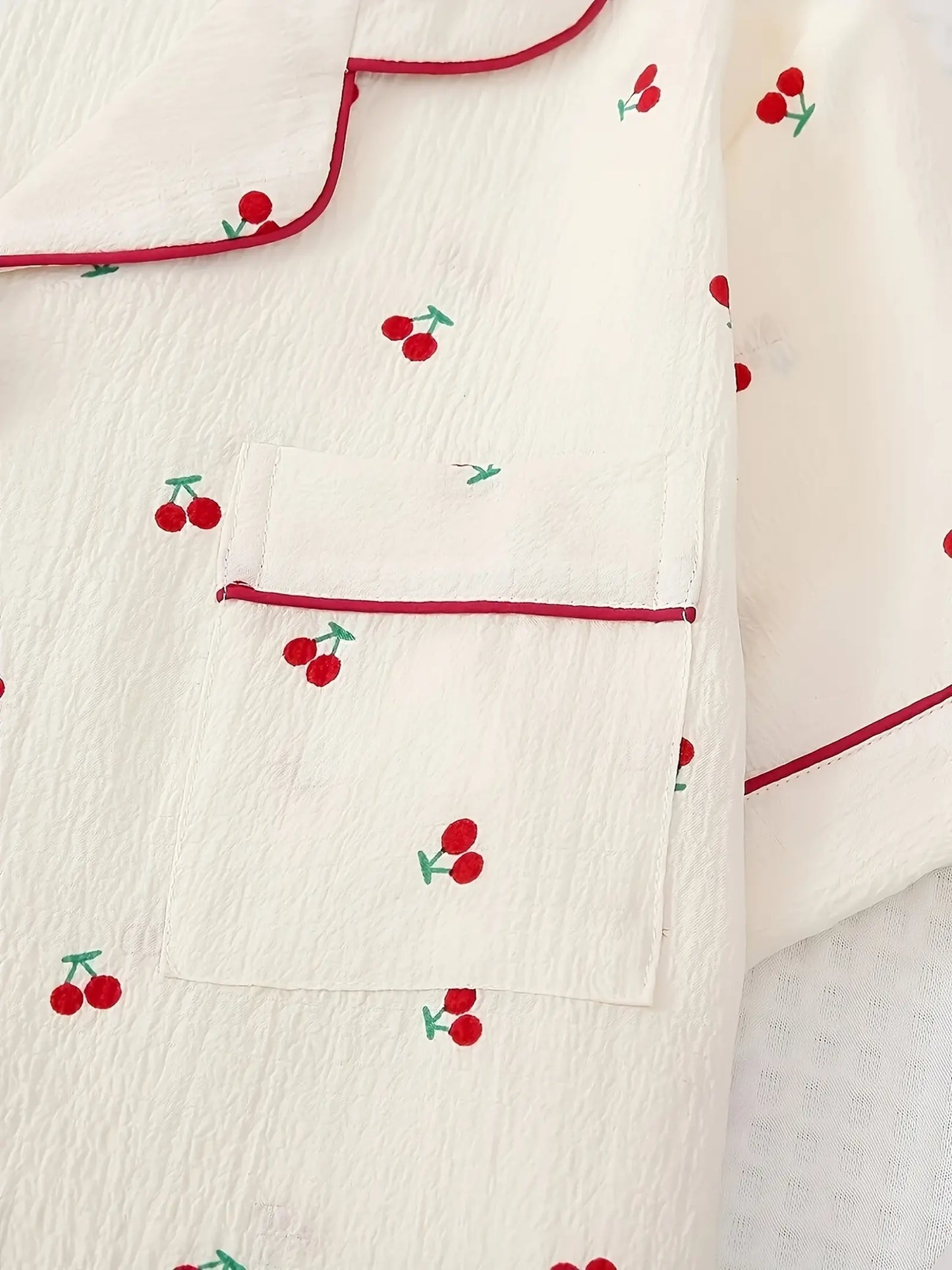 Two-Piece Women’s Cherry Print Summer Pajama Set (3)