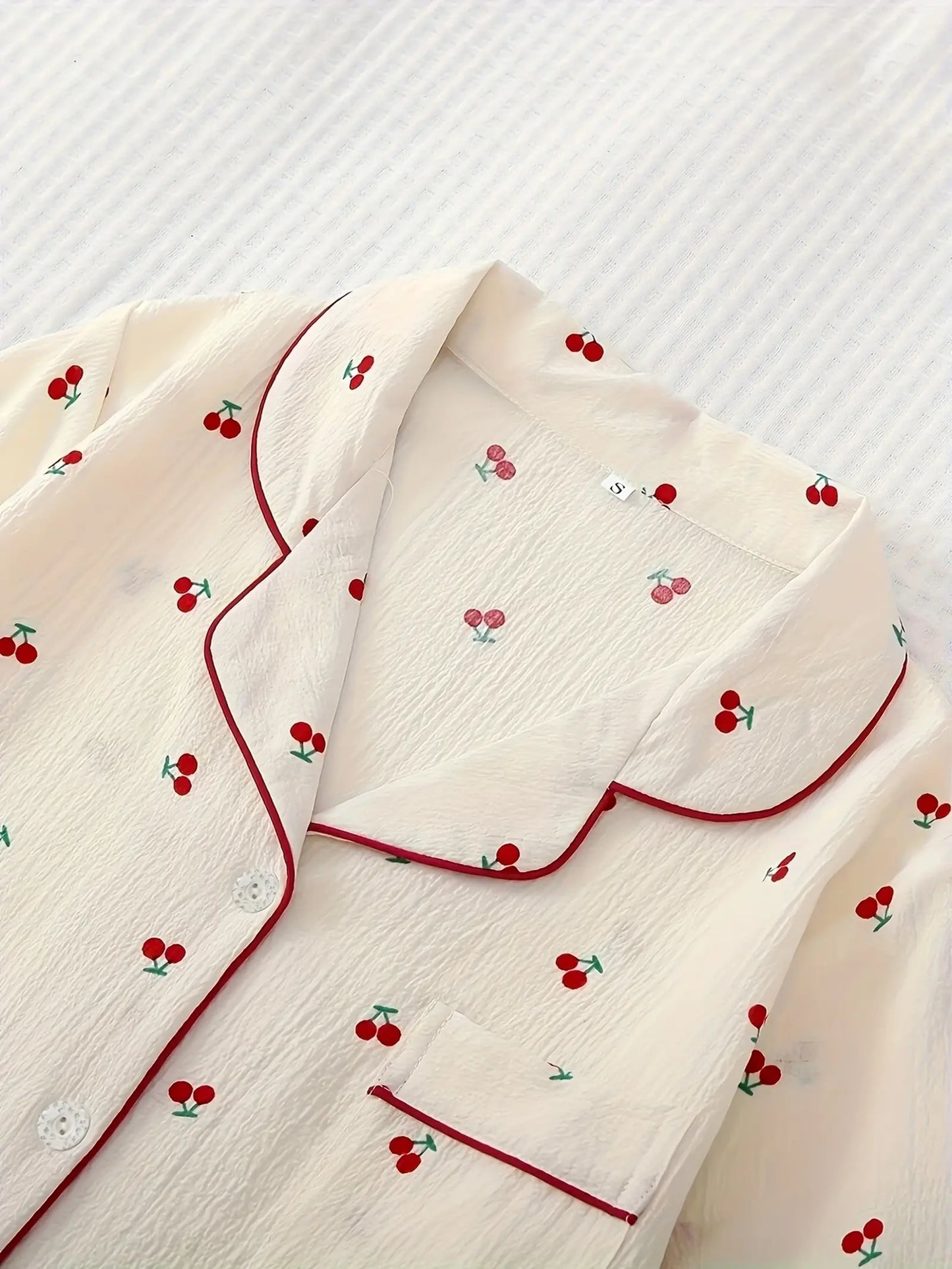 Two-Piece Women’s Cherry Print Summer Pajama Set (1)