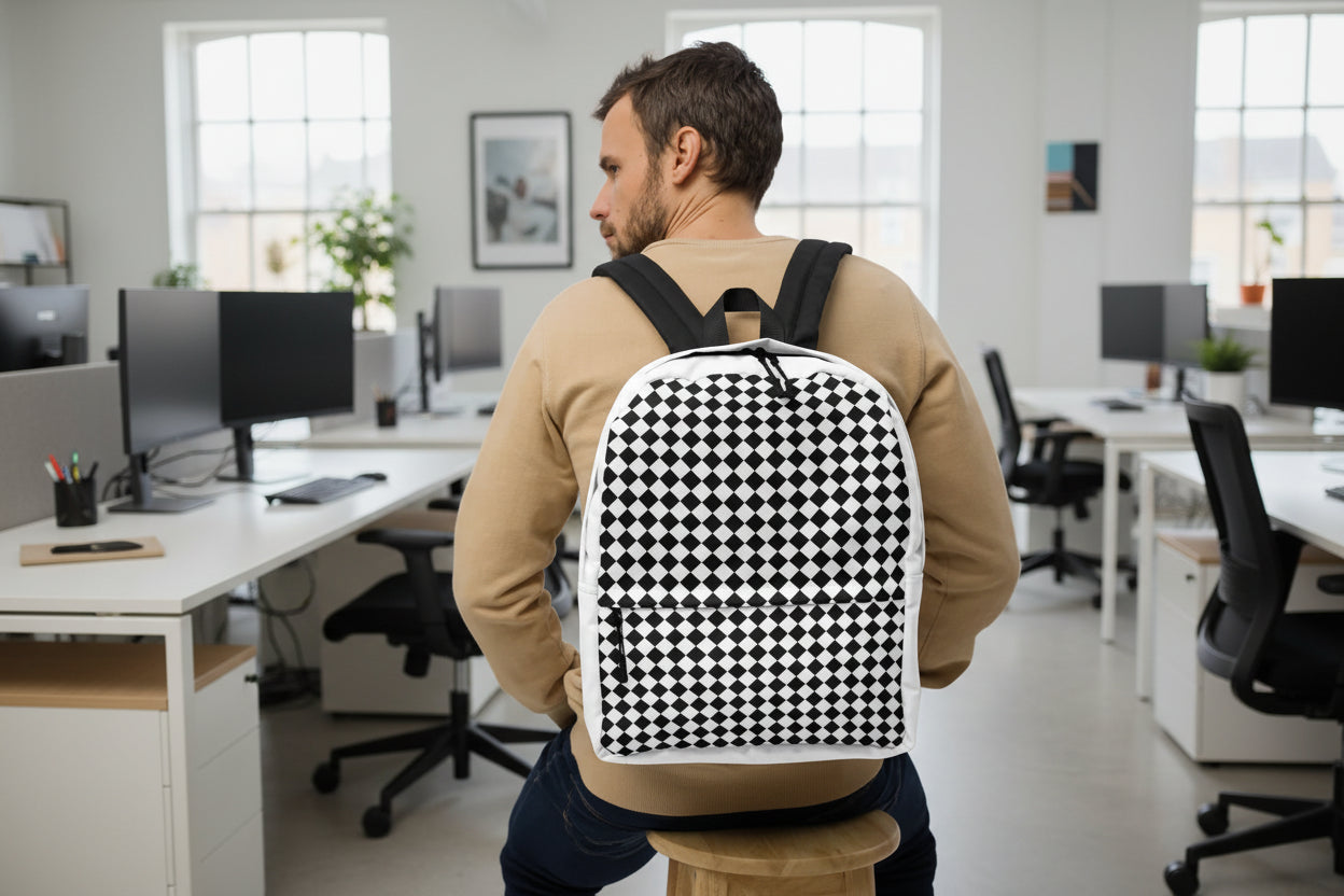 The Checkered Black White Backpack Laptop Bag 4
