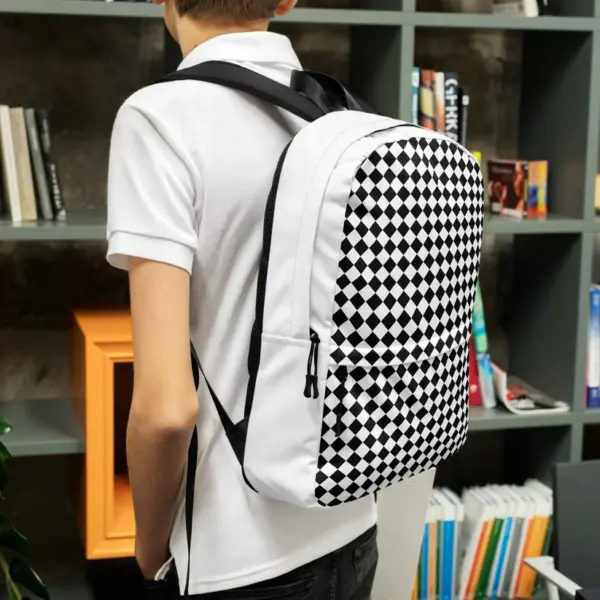 The Checkered Black White Backpack Laptop Bag - Image 4
