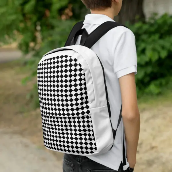 The Checkered Black White Backpack Laptop Bag - Image 3