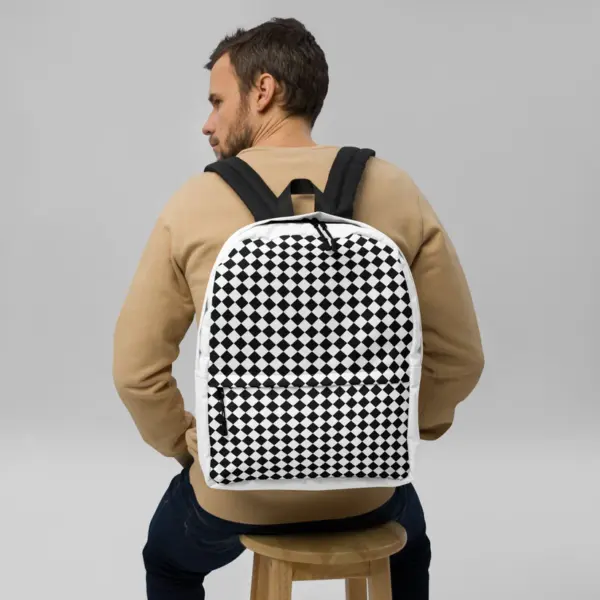 The Checkered Black White Backpack Laptop Bag - Image 2